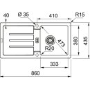 FRANKE STRATA, STG 614, 860x435mm, Siebkorb als Drehknopfventil Steingrau