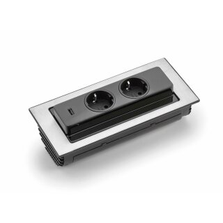 EVOline Backflip Edelstahl Steckdose 2-fach. Drehbar USB-C Charge