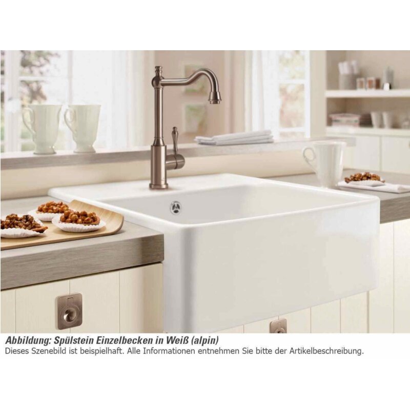 Plados Harmony Einbau-Küchenspüle HR0861 - Einzelbecken Mit Abtropfgestell, Farbe Jasmine, 86x50 Cm