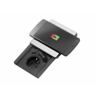 Evoline® Square-USB Qi, Steckdosenelement, 1-fach, edelstahlfarbig.