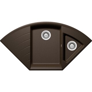 SCHOCK Spüle, Einbau von oben Lotus C-150-A, Cristadur Bronze 1,5 Becken, rechts Unterschrank 80 cm Eckschrank 90 cm im Lieferumfang enthalten: Resteschale Edelstahl Ablaufgarnitur 3½, Korb- ventil, Excenterbedienung, Chrom glänzend Diamantbohrer SB Lig