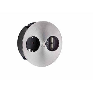 Twist USB A, mit Schukosteckdose, edelstahlfarbig