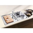 BLANCO CLASSIC Pro 5 S-IF, Edelstahl Seidenglanz, reversibel, mit Ablauffernbedienung, mit Schale