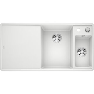 BLANCO AXIA III 6 S-F, SILGRANIT® PuraDur®, weiß, Becken rechts, mit Ablauffernbedienung, inkl. Holzschneidbrett