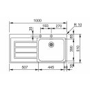 FRANKE EOX 211 1000 x 510 mm, Tropfteil links, rostfreier Edelstahl